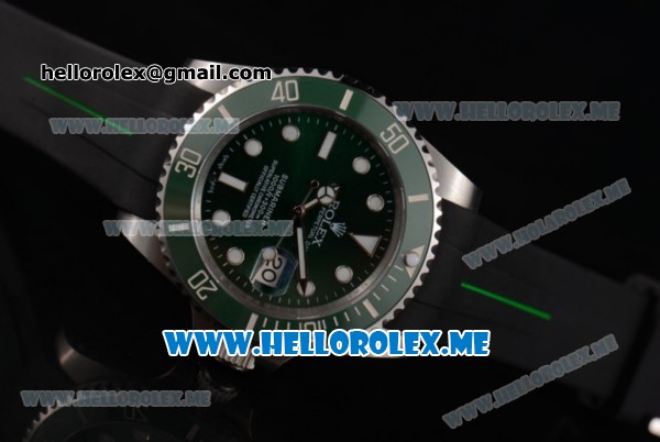 Rolex Submariner Swiss ETA 2836 Automatic Steel Case with Green Rubber Strap and Green Dial Dot Markers - Click Image to Close